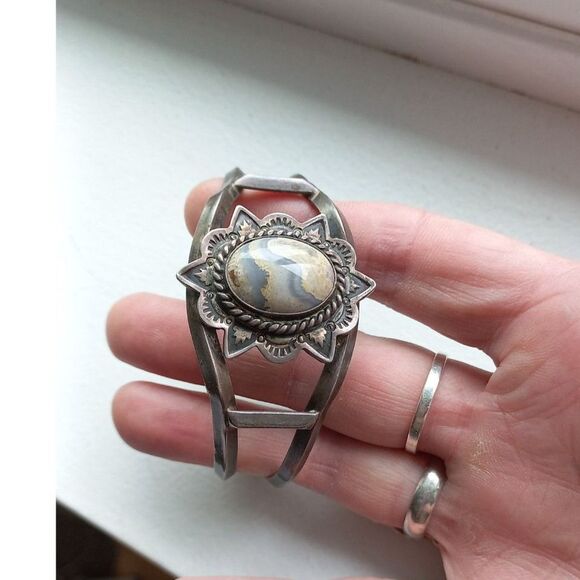 Navajo Sterling Silver Jasper Stone Bracelet SIGNED - Picture 10 of 10